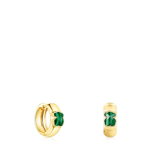Small Silver Vermeil and Malachite Icon Color Earrings