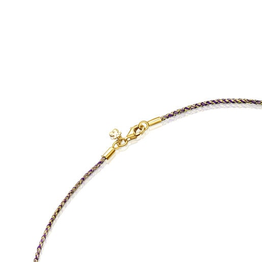 Yellow and lilac braided thread Necklace with silver vermeil clasp Efecttous