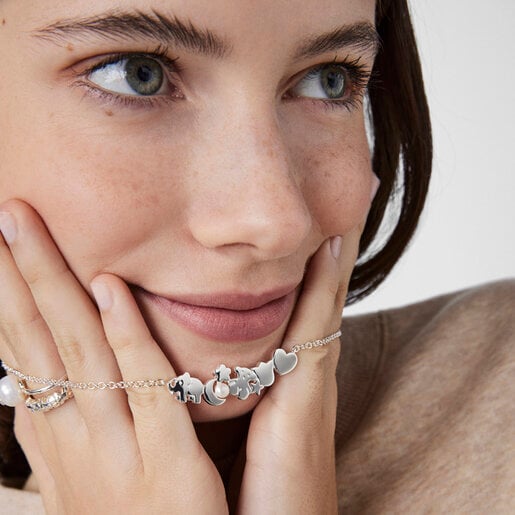 Nocturne necklace with Silver motifs with Pearl