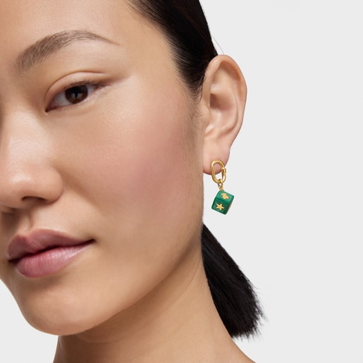 قلادة Cube من الذهب عيار 14 قيراطًا مُرصّعة بالمالاكيت