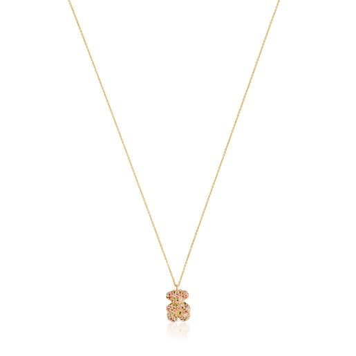 Gemstone and gold Bold Bear necklace