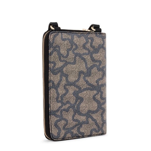 Pochette de téléphone portable à bandoulière avec portefeuille Kaos Icon noire et beige