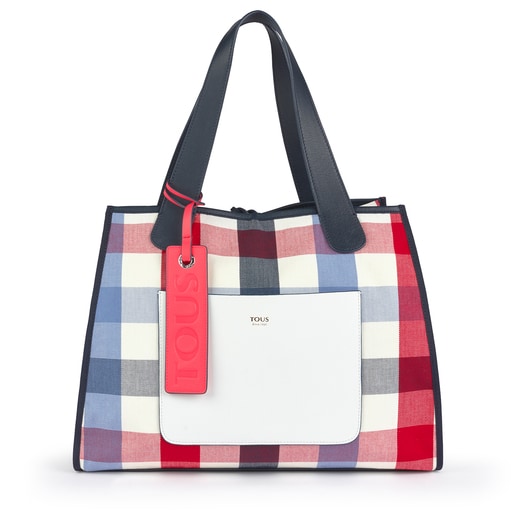 Tote bag grande Leissa em pele e ráfia Multi Azul