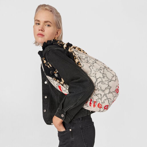 צעיף בז' ושחור קאוס בפרינט נמר