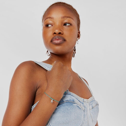 Pulsera de cordón turquesa con motivo pulpo y gemas Save Ocean