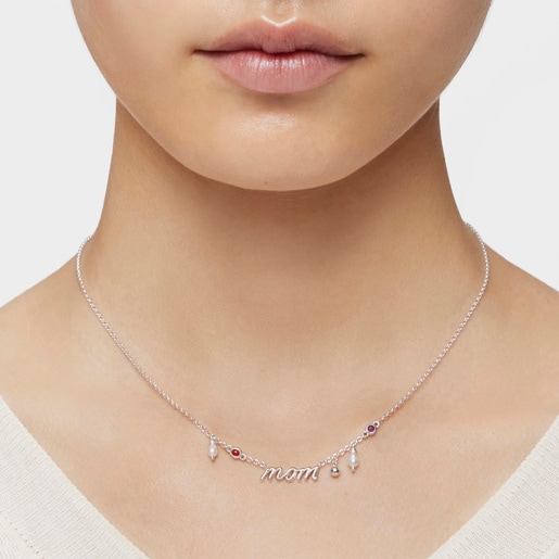 Silver Mom Necklace with cultured pearls and gemstones TOUS Mama