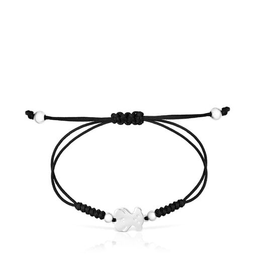 Bracelet Sweet Dolls ourson en Argent et Cordon noir