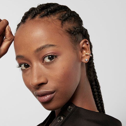 סט עגילים בורמייל צהוב עם אבני חן ספיר בצבעים שונים