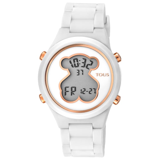 Reloj digital D-Bear de policarbonato con correa de silicona blanca