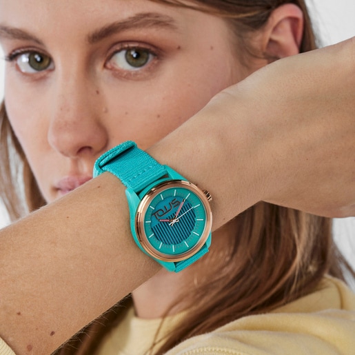 Turquoise solar-powered and sustainable Vibrant Sun Watch