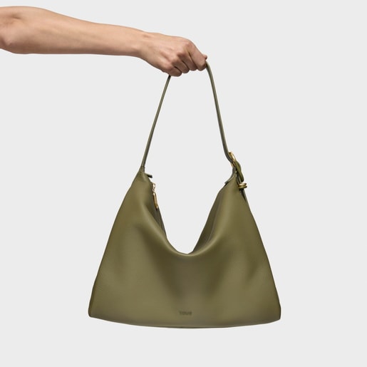 Saca de piel verde oliva TOUS Fold