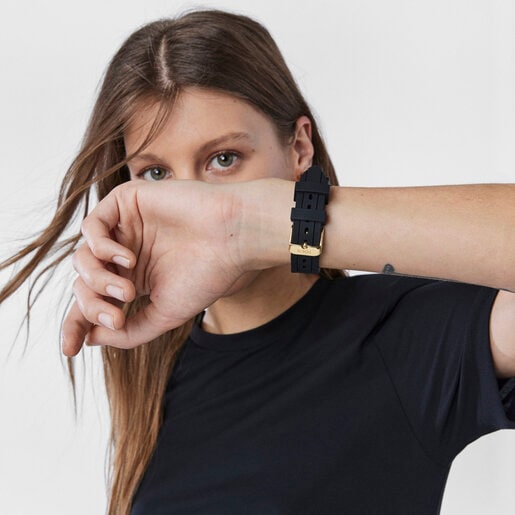 Stainless steel Tender Time Watch with black silicone strap