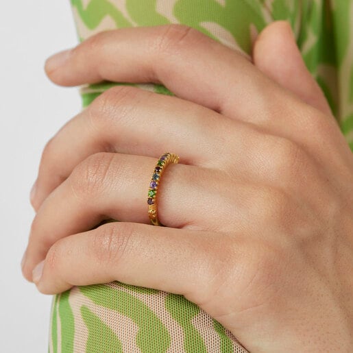 Silver vermeil TOUS Straight Half wedding ring with gemstones