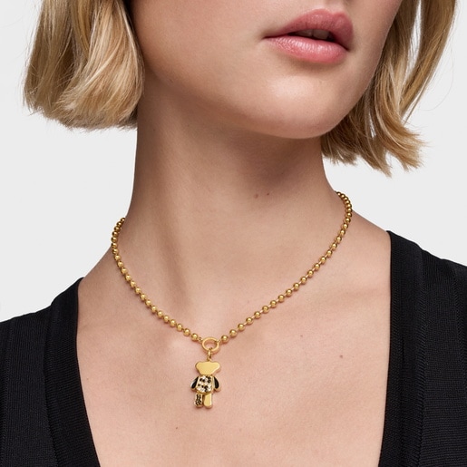 Dije oso con baño de oro 18 kt sobre plata y gemas Teddy Bear