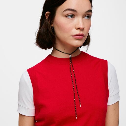 Long silver and black nylon bear Necklace TOUS Bold Motif