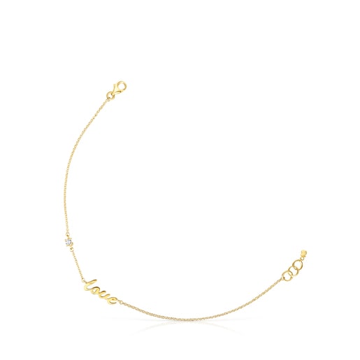 Gold Crossword Love Bracelet with diamonds | TOUS