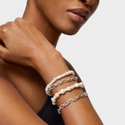 Silver Bracelet with large cultured pearls Sweet Dolls