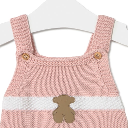 Knitted baby romper in Tricot pink stripes