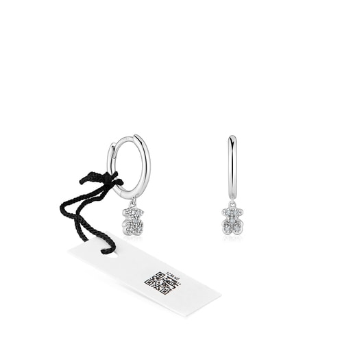 Short white-gold bear Hoop earrings with diamonds TOUS Grain