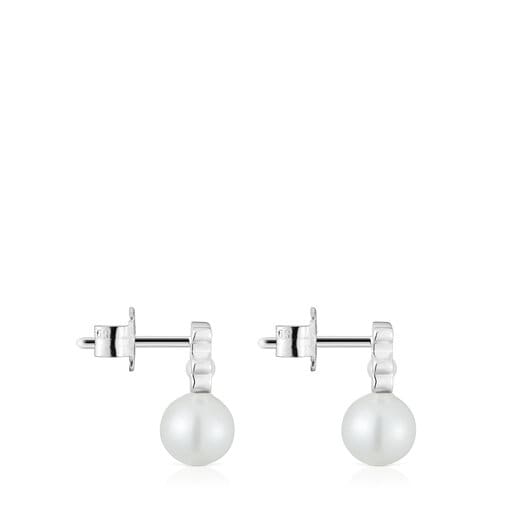 Small silver bear earrings with cultured pearls I-Bear | TOUS