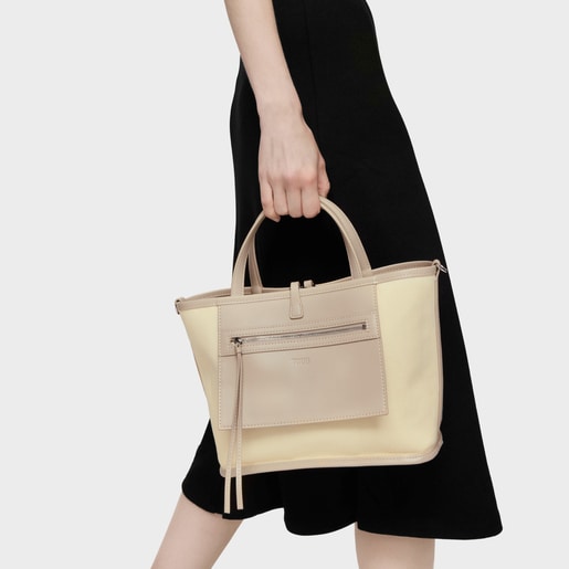 Medium sand-colored reversible Tote bag TOUS Double Way Manifesto