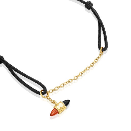 Nylon and gold Lure Bracelet with carnelian and onyx