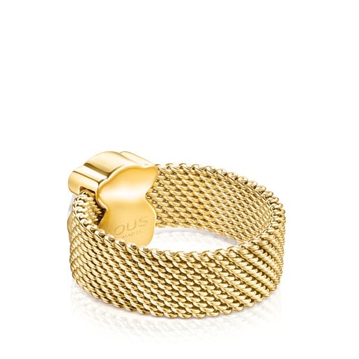 Anel Mesh Color em Aço IP dourado e Howlita