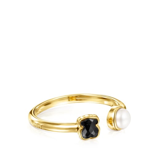 טבעת בורמיל צהוב על כסף עם אבן חן אוניקס ופנינה