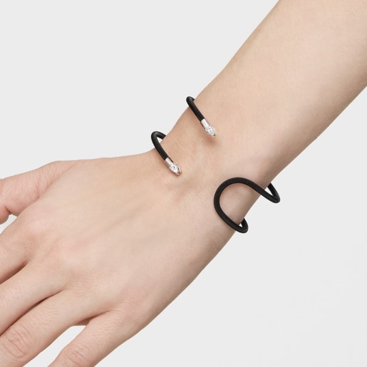 Platinum, black steel and lab-grown diamonds double Bangle TOUS Mesh LGD