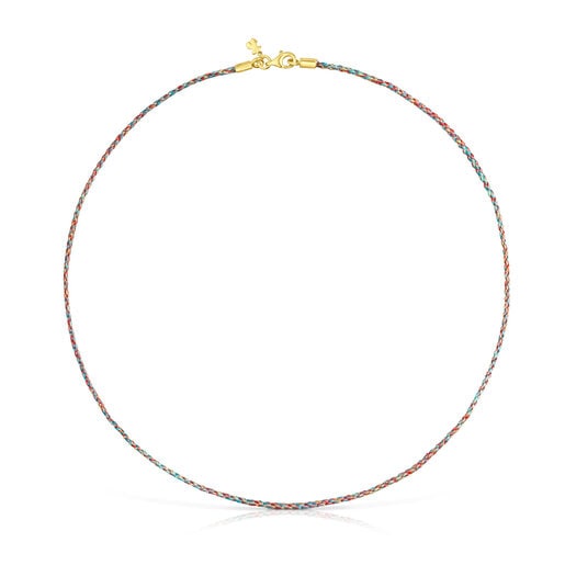 Multicolored braided thread Necklace with silver vermeil clasp Efecttous