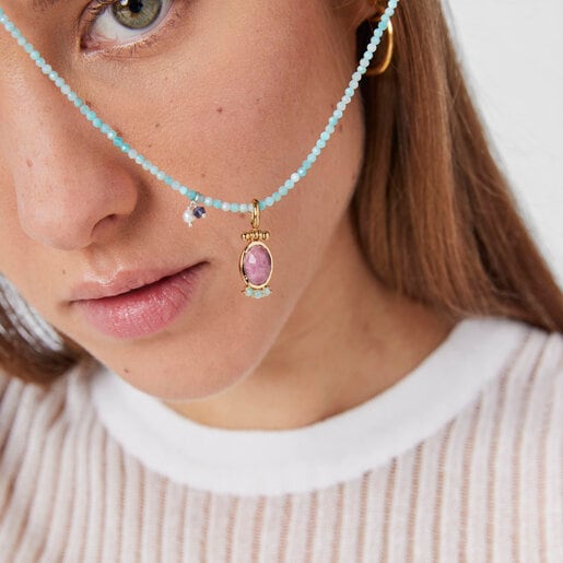 ペンダント  Fragile Nature  ロードナイト  　イエローゴールドコーティング　　