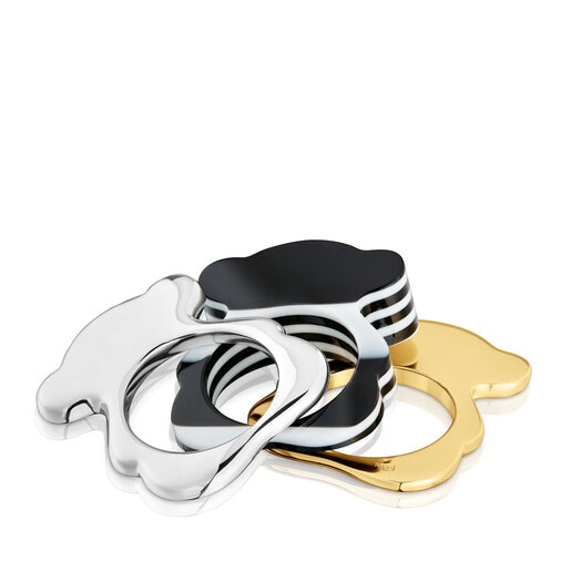 Set large two-tone bear Rings and black acetate My Other Half