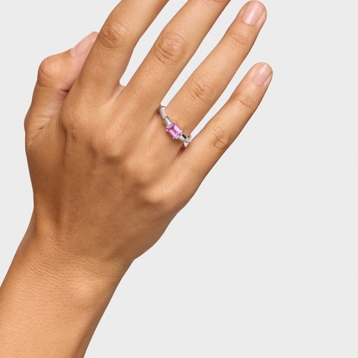 Silver and lab-grown sapphire Ring TOUS Mesh LGG