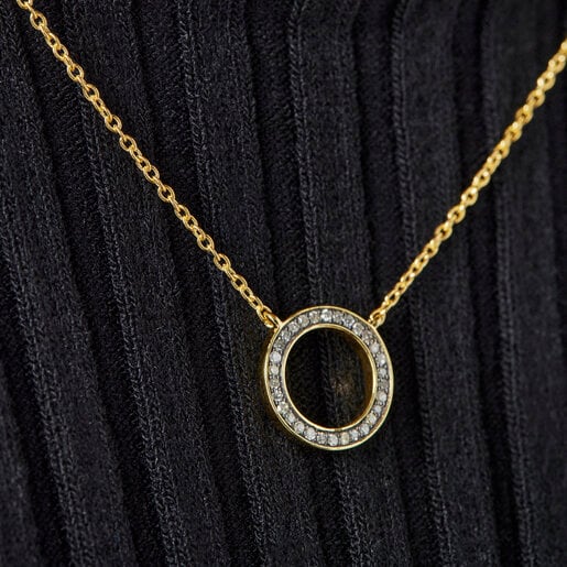Nocturne disc Necklace in Silver Vermeil with Diamonds | TOUS