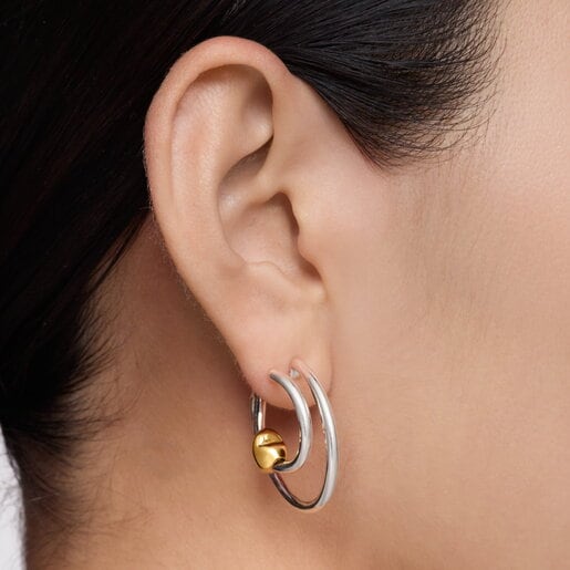 Aretes doble aro bicolor motivo corazón TOUS Flechazo