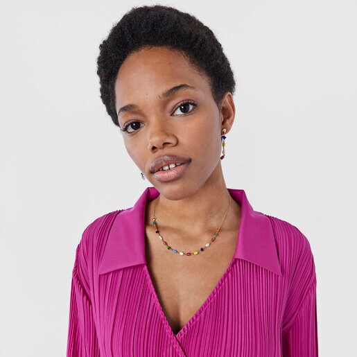 Silver vermeil Oceaan Necklace with pearls and multicolored glass