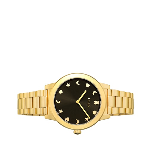 Reloj Nocturne de acero IP dorado con esfera negra