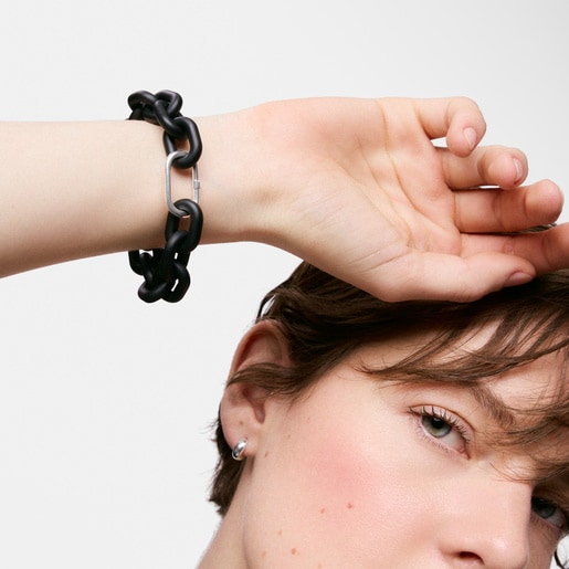 Silver chain Bracelet in black with ring TOUS Hold Oval