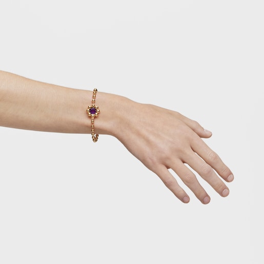 Flower chain Bracelet with 18kt gold plating over silver and amethyst Sugar Party