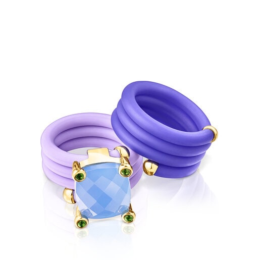 Pack Bague triple TOUS St. Tropez Caucho avec des pierres précieuses de couleur bleue