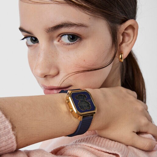Часы D-Bear Teen из стали с золотистым ионным напылением и с синим силиконовым ремешком