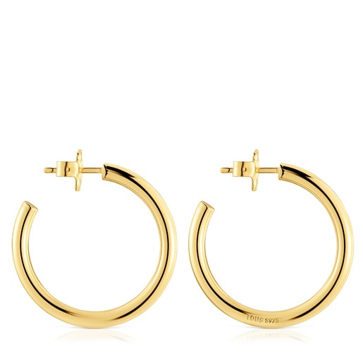 Long 28 mm Hoop earrings with 18kt gold plating over silver TOUS Basics