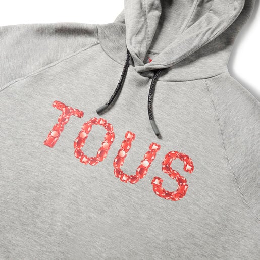 Sweat-shirt à capuche gris et rouge Logo Gemstones