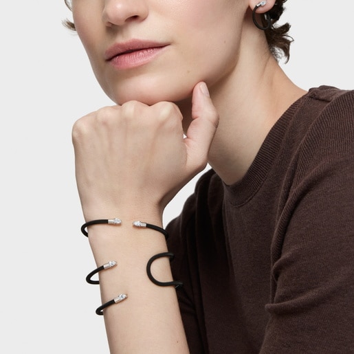 Platinum, black steel and lab-grown diamonds Bangle TOUS Mesh LGD