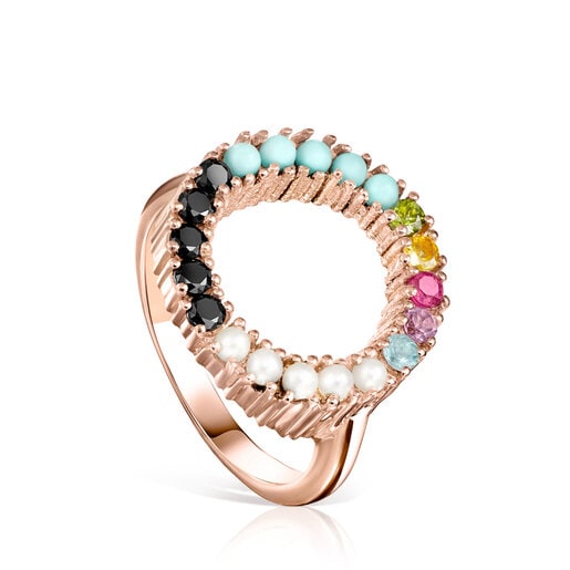 Disc Ring in Rose Silver Vermeil with muticolor Gemstones TOUS Straight |  TOUS