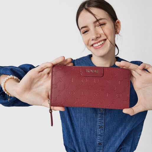 Medium burgundy Script Day wallet | TOUS