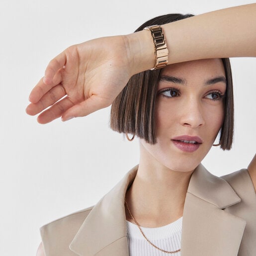 שעון מפלדת IP בציפוי רוז עם אבנים צבעוניות