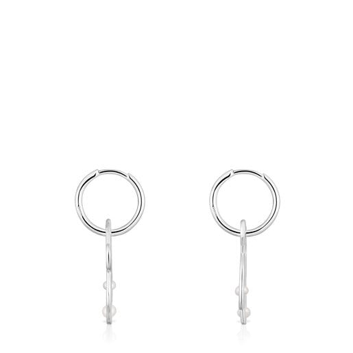 Silver Tsuri Bear hoop earrings with cultured pearls | TOUS