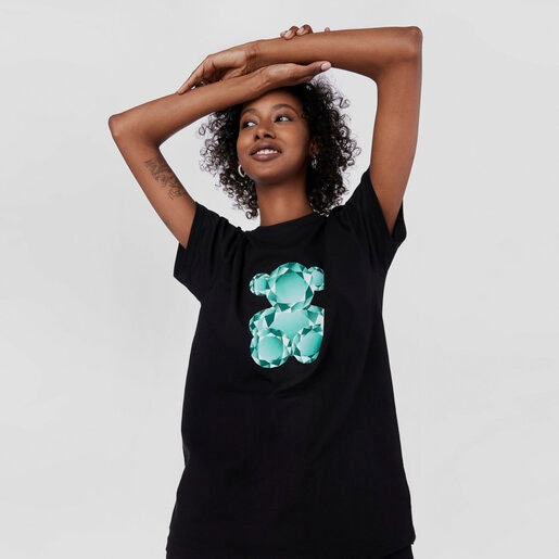 Black and turquoise T-shirt Bear Gemstones
