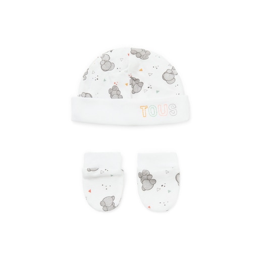 Baby hat and mittens set in Pic white